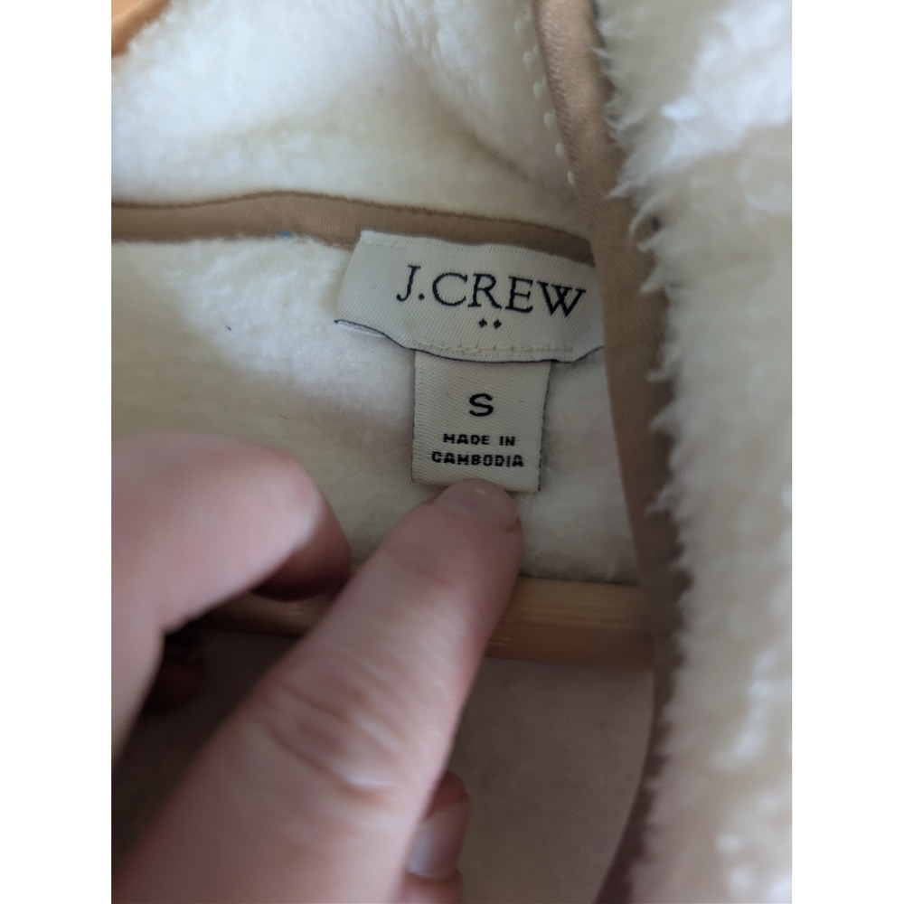 J.Crew Sherpa Half Zip Tunic Pullover Fleece Womens S Cream Tan Trim Cabincore - Picture 4 of 6